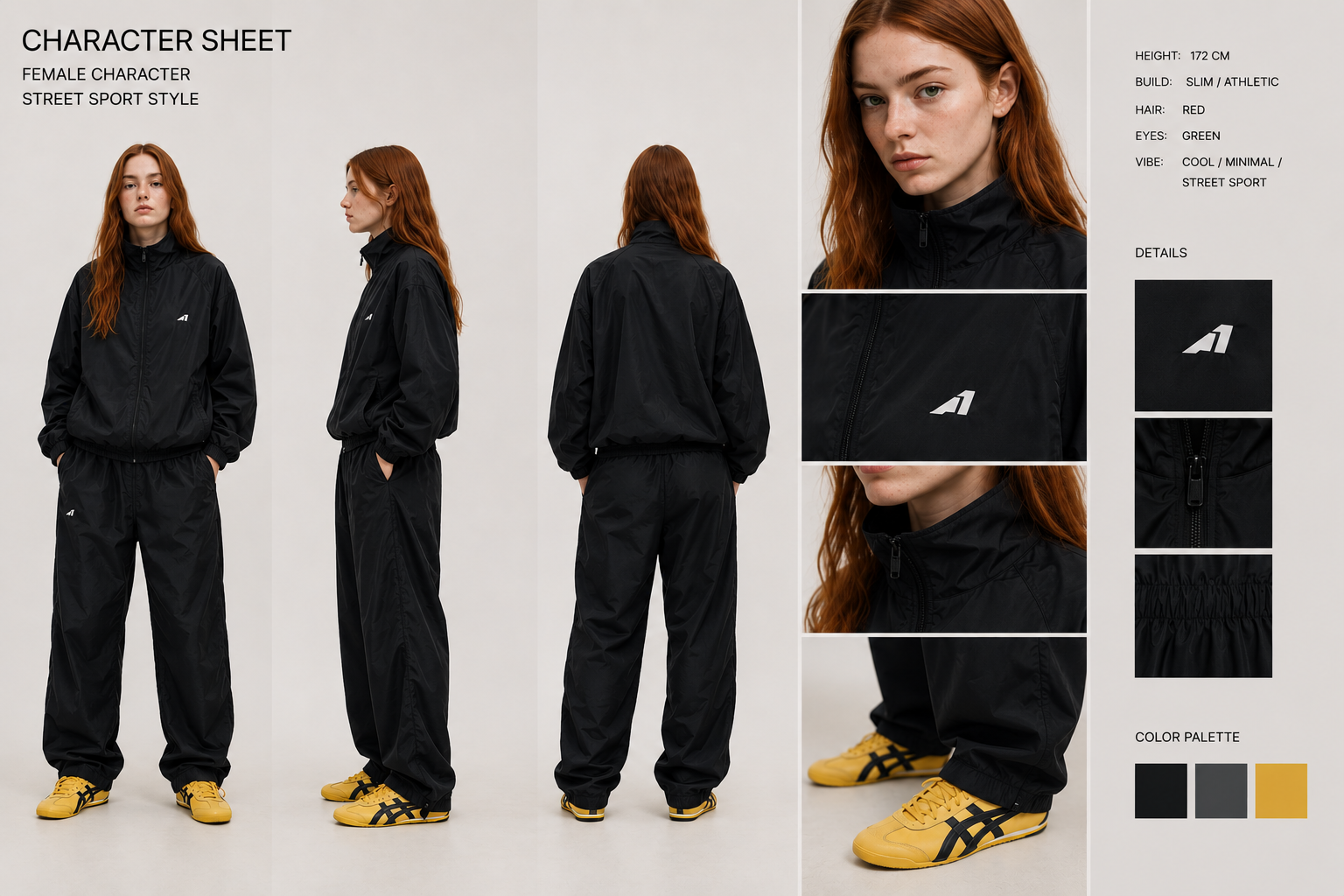 Female character and technical streetwear study for ANFI