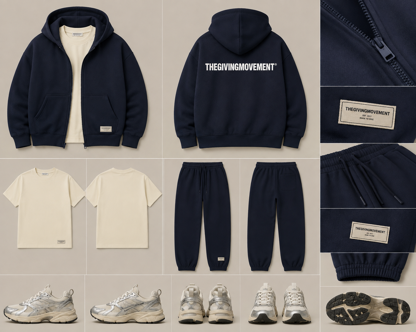 The Giving Movement navy and cream sportswear style sheet